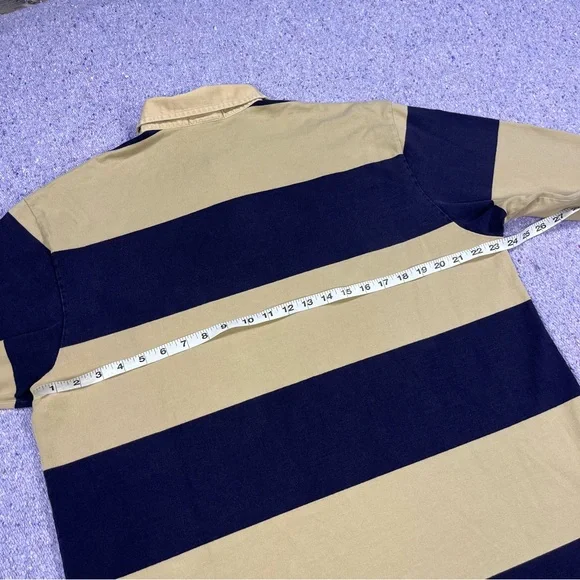 Land's End Navy Tan Striped Rugby Shirt Size Large - Picture 9 of 11